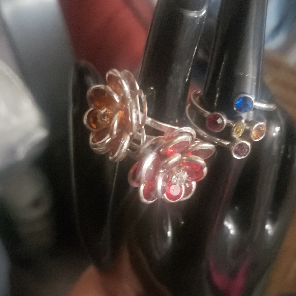 Elegant Silver and Red Floral Ring Choice Of One
